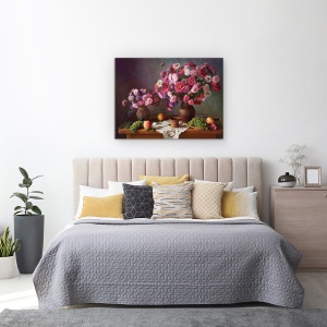 Tablou Canvas - Natura Moarta cu Buchete De Asteri si Struguri, 60 x 80 cm - Img 3
