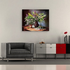 Tablou Canvas - Natura Moarta Cu Flori Salbatice Si Fructe De Padure, Vara, 40 x 50 cm - Img 2