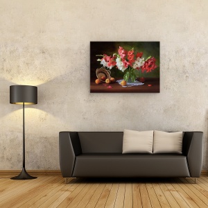Tablou Canvas - Natura Moarta Cu Gladioli si Piersici, 50 x 70 cm - Img 2