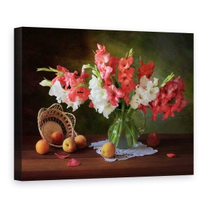 Tablou Canvas - Natura Moarta Cu Gladioli si Piersici, 75 x 100 cm