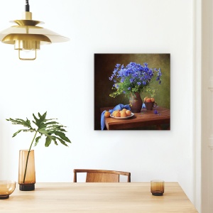 Tablou Canvas - Natura Moarta Cu Un Buchet De Flori De Porumb Si Caise, 60 x 60 cm - Img 4