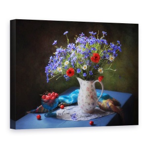 Tablou Canvas - Natura Moarta De Vara Cu Flori Salbatice, Buchet, Vaza, Ulcior, Flori, 60 x 80 cm