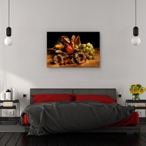 Tablou canvas - Natura moarta, Natura moarta, Struguri, Mere, Frunze, 80 x 120 cm - Img 3