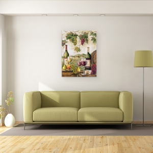 Tablou canvas - Natura Morta, Vin, Branza, Fructe, Peisaj, Natura, Pictura, 50 x 70 cm - Img 2