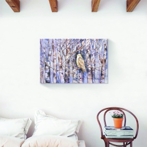 Tablou decorativ bufniță iarnă pe canvas 60x90 cm
