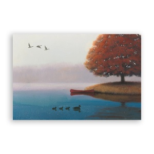 Tablou Canvas - Natura, Peisaj, Lac, Copac, Pasari, Toamna, Pictura, 80 x 120 cm