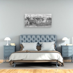 Tablou canvas - Natura, Peisaj, Padure, Alb-Negru, Pictura, 50 x 100 cm - Img 3