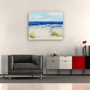 Tablou canvas - Natura, Peisaj, Vara, Mare, Barca Cu Panze, Pescarus, Pictura, 40 x 50 cm - Img 2