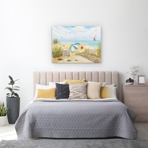 Tablou canvas - Natura, Peisaj, Vara, Mare, Floarea-Soarelui, Umbrela, Pictura, 75 x 100 cm - Img 3