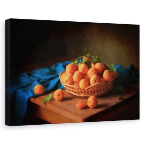 Tablou canvas - Natura statica cu caise, Natura moarta, Caise, Rustic, Cos De Fructe, 40 x 60 cm