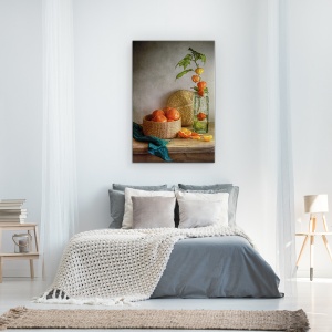 Tablou Canvas - Natura Statica Cu Clementine, Portocale, Clementine, Tabel, Physalis, Fructe, 60 x 90 cm - Img 3