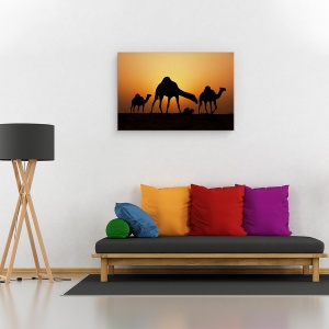 Tablou canvas - Nava Desertului, Camile, Animal, Apus De Soare, Desert, Grafic, 40 x 60 cm - Img 2