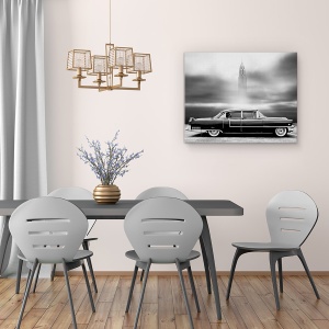 Tablou canvas - O Fisura In Lume, Editare Creativa, Alb-Negru, Clasic, Masina, Vechi, 60 x 75 cm - Img 4