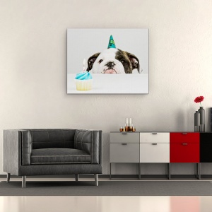 Tablou canvas - O Mica Aniversare, Caine, Bulldog, Engleza, Zi De Nastere, 60 x 75 cm - Img 2