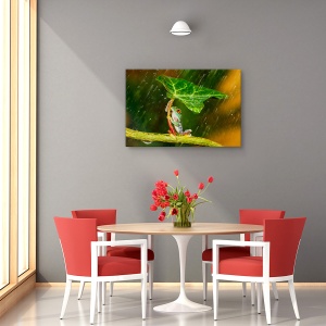 Tablou decorativ canvas broască sub umbrelă în ploaie