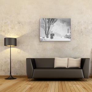 Tablou canvas - O Poveste De Iarna, Alb-Negru, Tren, Abur, Tren Cu Aburi, Vintage, 60 x 80 cm - Img 2