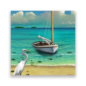 Tablou Canvas - Ocean, Barza, Barca, Insula, 60 x 60 cm