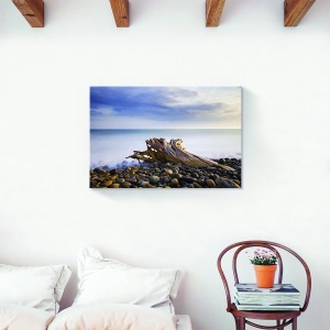 Tablou decorativ ocean cu ceață și pietre pe canvas 80x120 cm