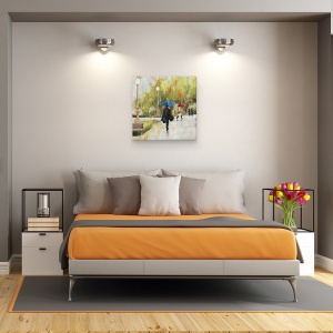Tablou canvas - Orase si Arhitectura, Oras, Oameni, Ploaie, Umbrela, Pictura I, 60 x 60 cm - Img 3