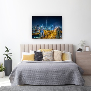 Tablou canvas - Orasul Albastru, Noapte, Turn, Modern, Drumuri, 60 x 80 cm - Img 3