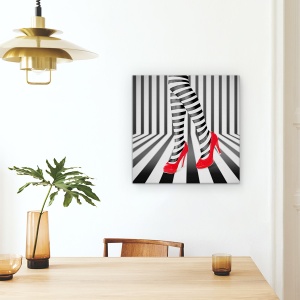 Tablou Canvas - Pantofi Rosii, Zebra, Rosu, Tocuri Inalte, Moda, Dungi, 90 x 90 cm - Img 4