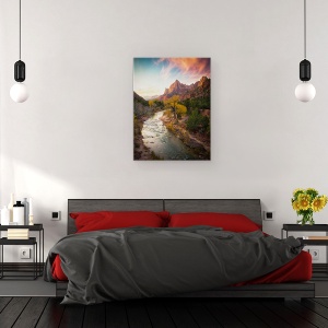 Tablou canvas - Parcul National Zion, Utah, Apus De Soare, Rau, 50 x 70 cm - Img 3