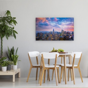 Tablou canvas - Partea De Sus A Stancii, Manhattan, New York, Noapte, Culori Pastelate, 50 x 80 cm - Img 4