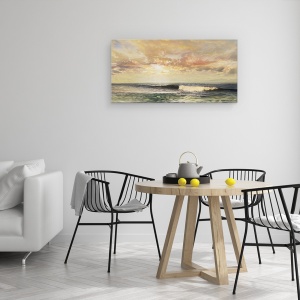 Tablou canvas - Peisaj, Natura, Mare, Valuri, Apus De Soare, Pictura, 50 x 100 cm - Img 4