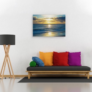 Tablou canvas - Peisaj, Natura, Mare, Valuri, Nisip, Apus De Soare, Raze De Lumina, 40 x 60 cm - Img 2