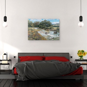 Tablou canvas - Peisaj, Natura, Peisaj, Rau, Flori de Camp, Pictura, 40 X 60 cm - Img 3