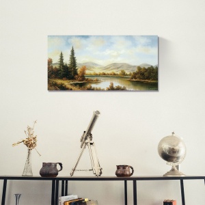 Tablou Canvas - Peisaj, Rau, Dealuri, Copaci, Toamna, 50 x 100 cm - Img 2