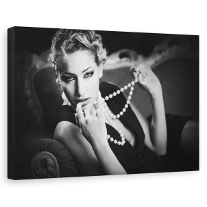 Tablou canvas - Perla, Perle, Perla, Colier, Bijuterii, Alb-Negru, 60 x 90 cm