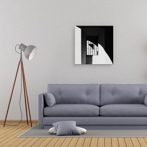 Tablou canvas - Pisica Neagra, Grafic, Alb-Negru, Fereastra, Contrast, Umbra, 60 x 60 cm - Img 2