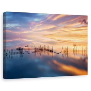Tablou canvas - Plase De Pescuit, Net, Lac, Albufera, Apus De Soare, 60 x 90 cm