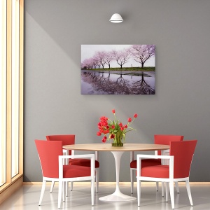 Tablou canvas - Ploaie De Primavara, Cirese, Inflorit, Copaci, Alee, Reflectie, 60 x 90 cm - Img 4