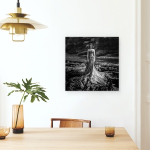Tablou canvas - Portret Alb-Negru, Editare Creativa, Zeita, Rochie, Moda, 90 x 90 cm - Img 4
