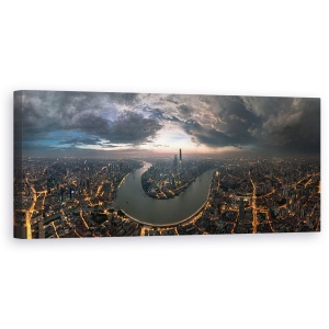 Tablou canvas - Preludiul, Shanghai, Panorama, Cer, Turn, Peisaj Urban, 30 x 90 cm