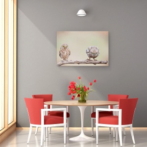 Tablou canvas - Puiul Curios, Bufnita, Dragut, Pasari, Ramura, Ochi, 60 x 90 cm - Img 4