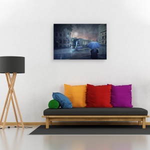 Tablou canvas - Ramas-Bun Prelungit, Melbourne, Tramvai, Ploaie, Umbrela, Albastru, 40 x 60 cm - Img 2