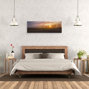 Tablou canvas - Rasarit in Toscana, Toscana, Soare, Rasarit de Soare, Zori, Dimineata, Devreme, 30 x 90 cm - Img 3