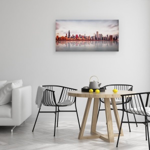 Tablou canvas - Rasarit La Chicago, Cer, Reflectie, Oglinda, Apa, 50 x 100 cm - Img 4