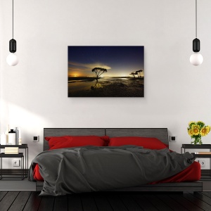 Tablou canvas - Rasaritul Lunii, Noapte, Plaja, Nisip, Luna, Copac, 60 x 90 cm - Img 3