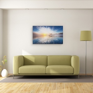 Tablou Canvas - Reflecţie, Peisaj Marin, Ceata, Rasarit, Cer, Lac, Reflectie, 50 x 80 cm - Img 2