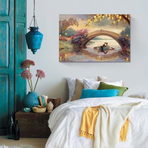 Tablou Canvas - Romantic, Iubire, Cuplu, Barca, Pod, 60 x 90 cm - Img 2