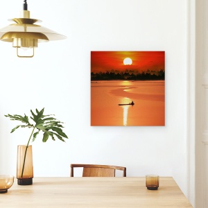 Tablou canvas - Rowling Singur, Soare, Apus De Soare, Barca, Canoe, Plaja, 60 x 60 cm - Img 4