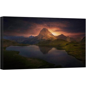 Tablou canvas - Sfarsitul Zilei, Peisaj, Soare, Nori, Cer, Munte, Apus, 50 x 100 cm