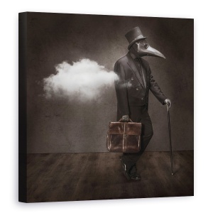 Tablou canvas - Si Apoi A Sosit, Om, Masca, Nor, Fum, Baston, 90 x 90 cm