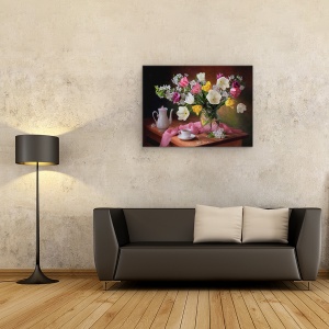 Tablou Canvas - Starea De Spirit De Primavara, Cafea, Buchet, Flori, Vaza, 50 x 70 cm - Img 2