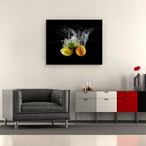Tablou canvas - Stropi De Citrice, Strop, Portocaliu, Lamaie, Apa, Actiune, 60 x 75 cm - Img 2