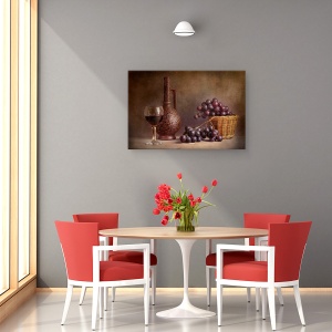 Tablou canvas - Struguri, Natura Moarta, Struguri, Vin, Cos, Sticla, 60 x 90 cm - Img 4